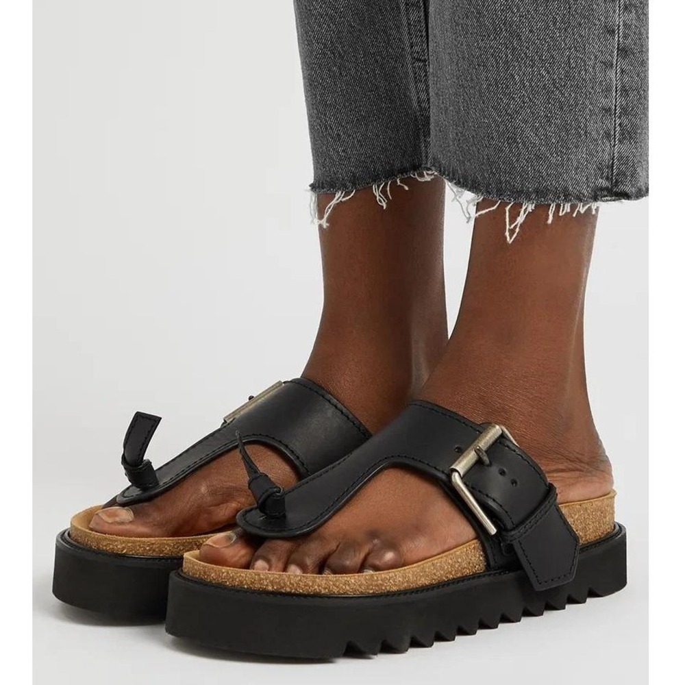 Acne Studio Black Beline Leather Thong Flat Sandals Chunky Platform Size 39